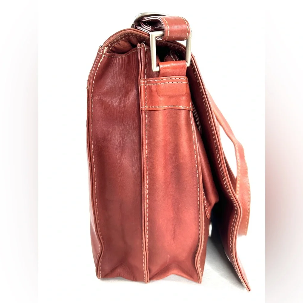 CHAOS Rust Brown Leather Medium Messenger Bag Organizer Office Commute Travel